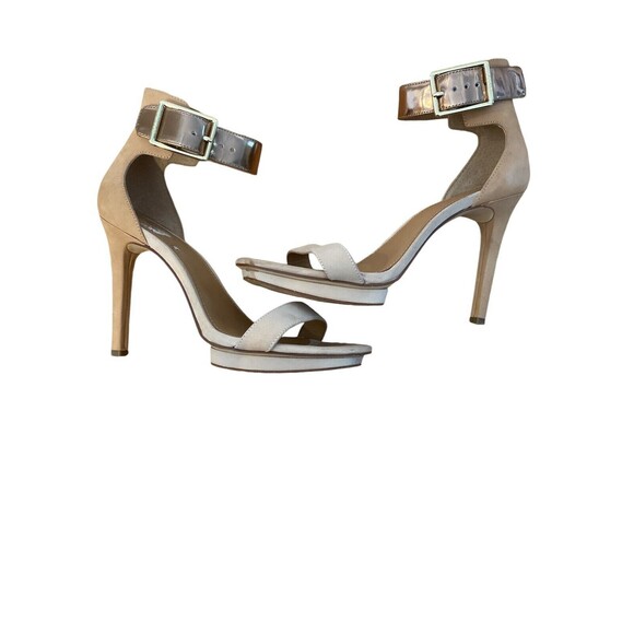 Calvin Klein Shoes - Calvin Klein Nude & Gold Suede Platform Open Toe Party Dress  Heels Size 7